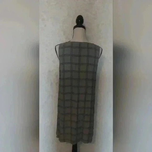 Eileen Fisher Ash Plaid Printed Silk Georgette Scoop Neck Tunic Size SP - Picture 2 of 7
